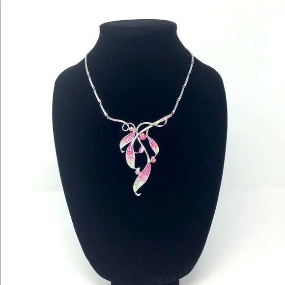 Rose Pink Gemstone and Silver-Toned Statement Necklace/Earring set. New, no tags - Picture 2 of 7